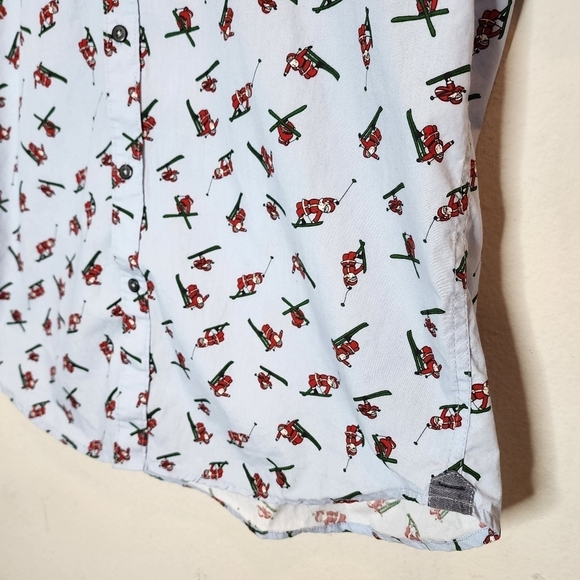 MBX skiing santa short sleeve button down shirt. Blue/Red. - Picture 13 of 16
